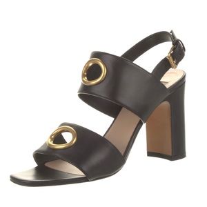 Valentino Garavani Heels Black Leather Gold Eyelet Sandals size 37 or 7